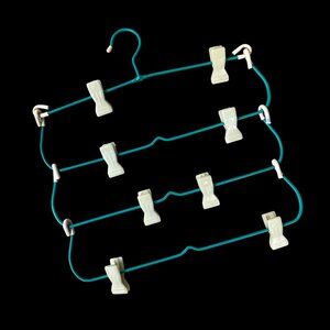 Vintage Hanger Teal 1980s Folding Clothing Clips Ties Hosiery Drying Laundry
